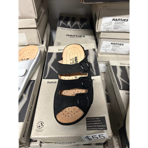 Vintage Hartjes Women's Slip-on Black Nubuck Sandals 60122‎ - Picture 2 of 5